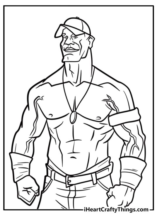 John cena wearing a baseball cap and wristbands detailed coloring sheet