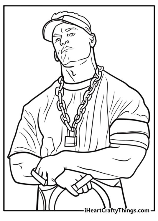 John cena wearing a chain with a lock fun printable coloring sheet