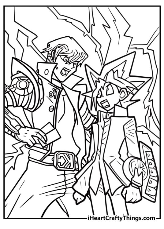 Kaiba and yugi facing off in a duel fun printable coloring sheet