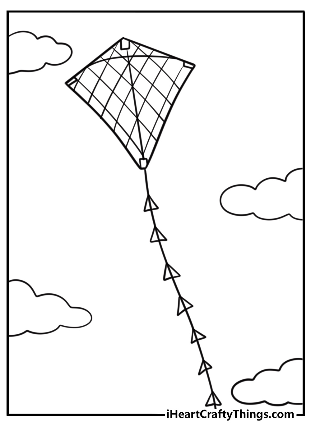 Kite flying high in the sky detailed coloring sheet