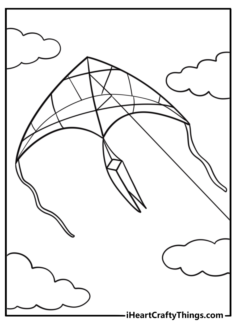 Kite with a long tail and ribbons coloring page