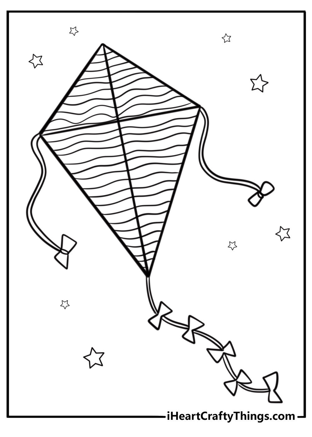 Kite with swirly patterns floating in the wind coloring page