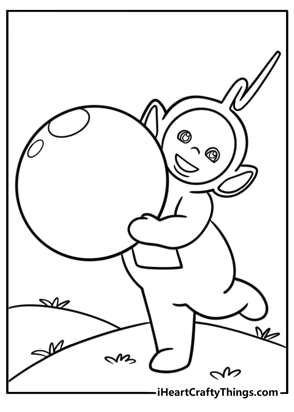 Laa Laa holding her orange ball fun printable coloring sheet