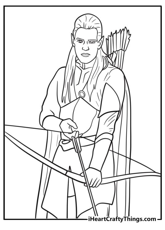 Legolas drawing his bow free printable coloring sheet