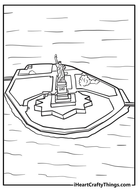 Liberty island with the statue of liberty printable coloring page