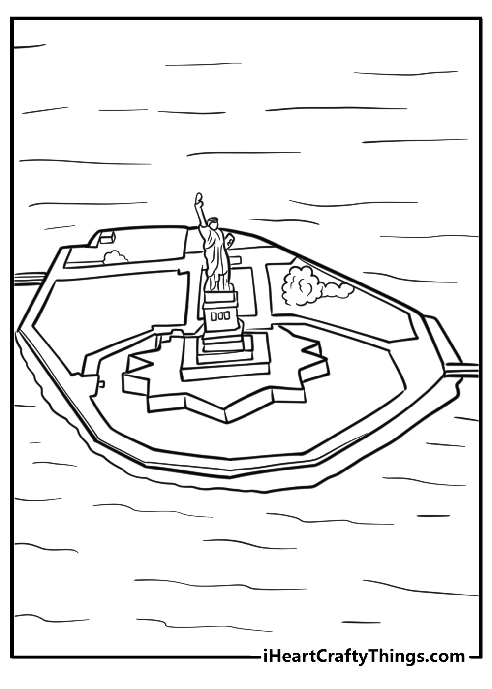 Liberty island with the statue of liberty printable coloring page