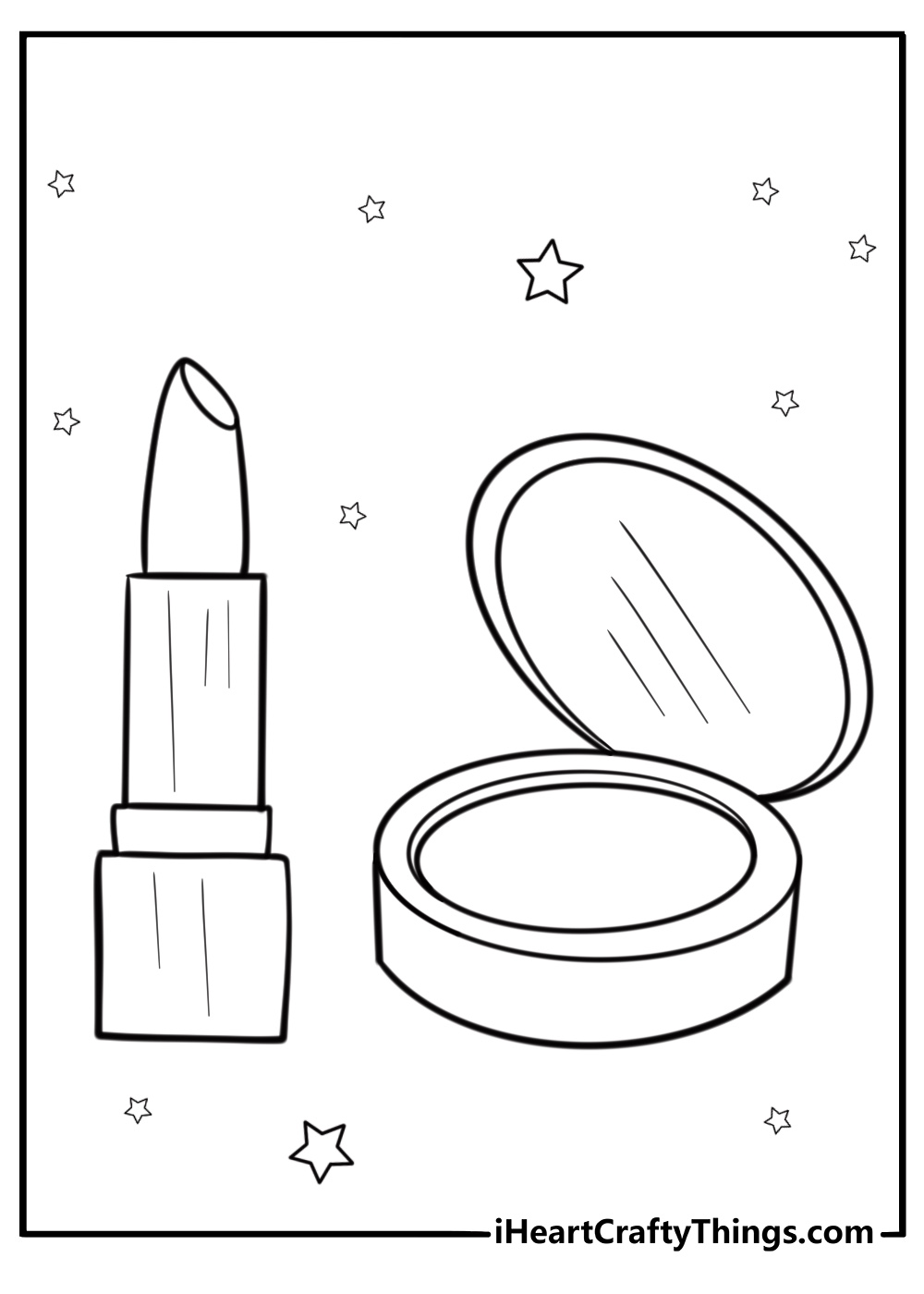 Lipstick and compact mirror coloring page for kids