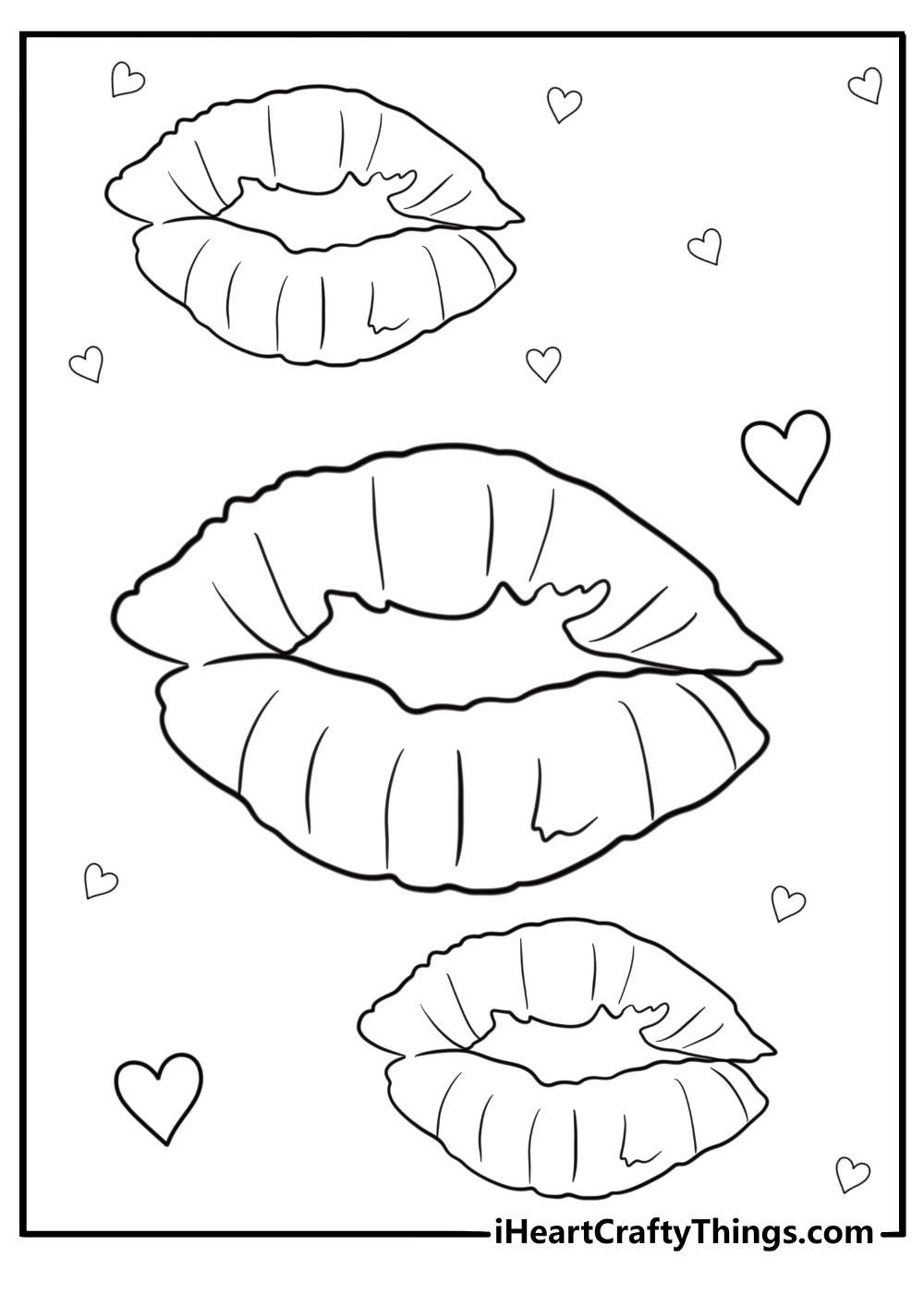 Lipstick kiss marks on paper coloring page for kids