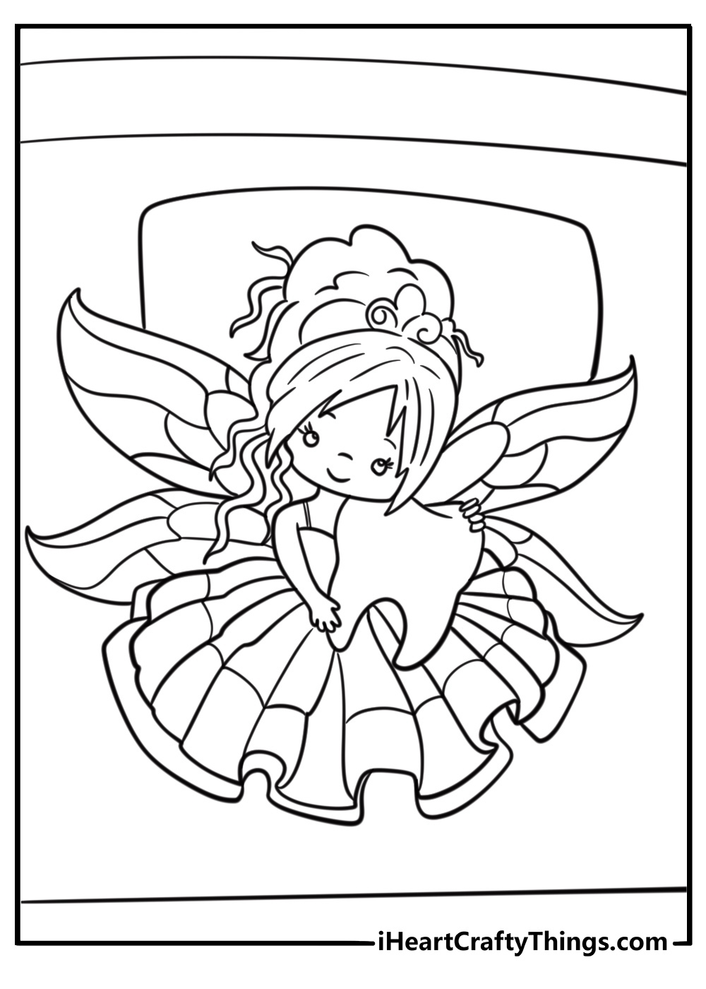 Little girl placing a tooth under her pillow printable coloring sheet