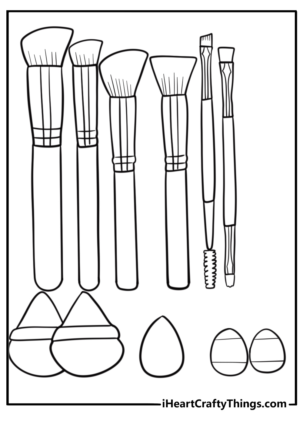 Makeup brush set with powder and blush fun printable coloring sheet