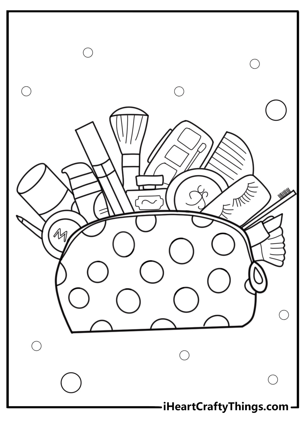 Makeup products in a cute bag printable coloring page