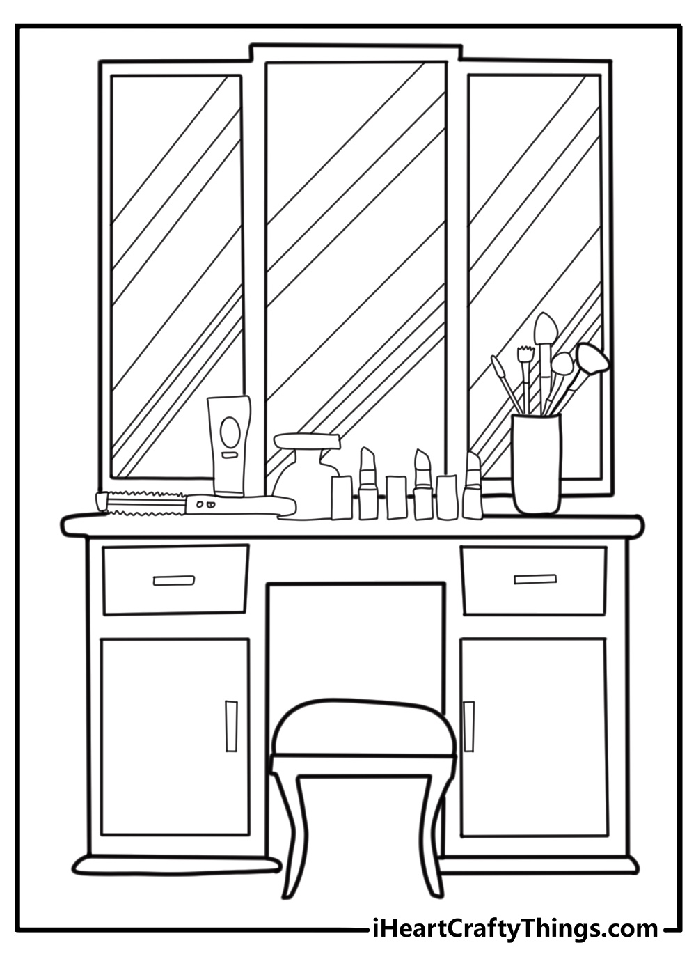 Makeup vanity with mirror detailed coloring sheet