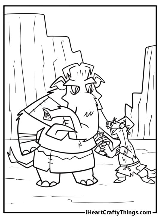 Manny and Sid talking near an iceberg free coloring page pdf