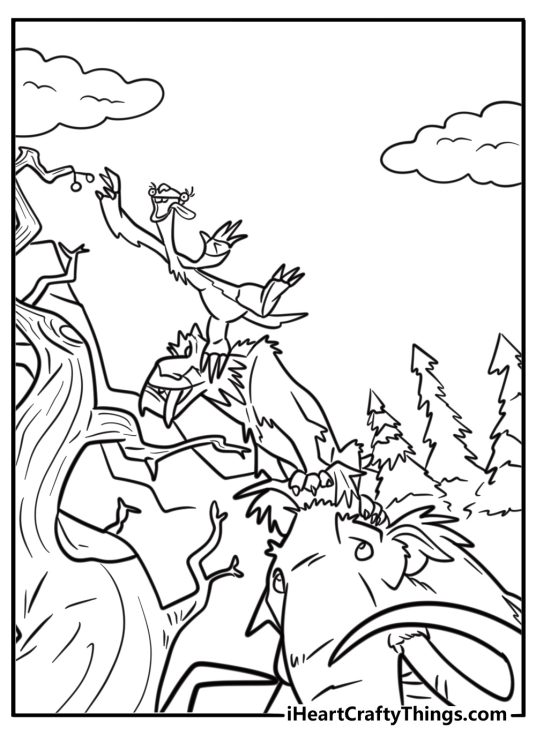 Manny Sid and Diego looking at a new adventure fun coloring sheet