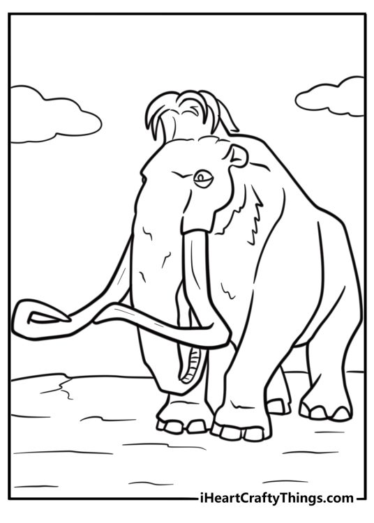 Manny the woolly mammoth standing tall coloring sheet