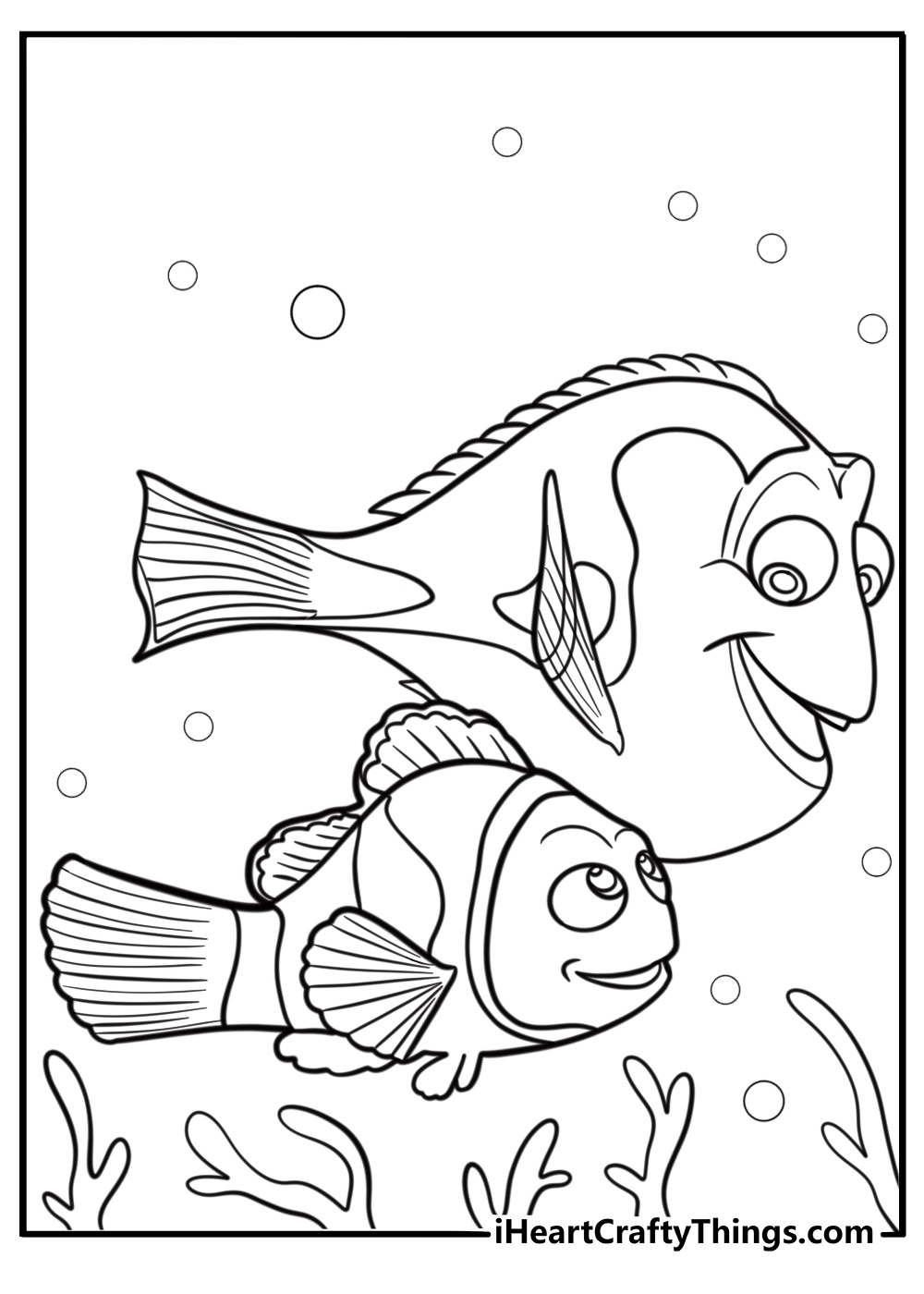 Marlin and Dory on an underwater adventure free coloring page