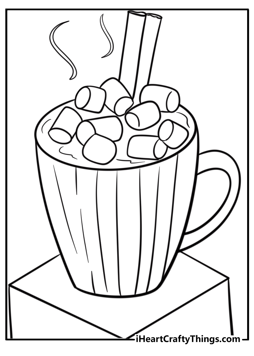 Marshmallows floating in a cup of hot cocoa detailed coloring sheet