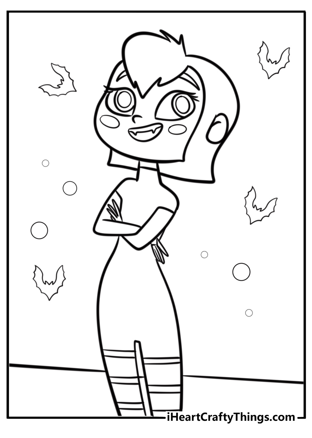 Mavis in her black dress smiling free coloring page pdf