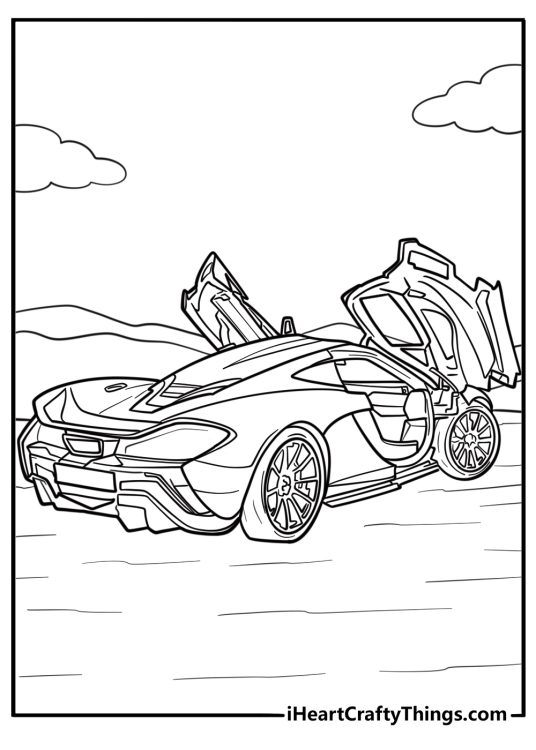 Mclaren car with doors open detailed coloring sheet