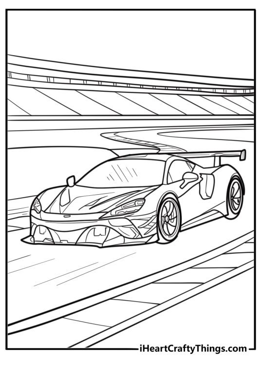 McLaren drifting around a corner detailed coloring sheet