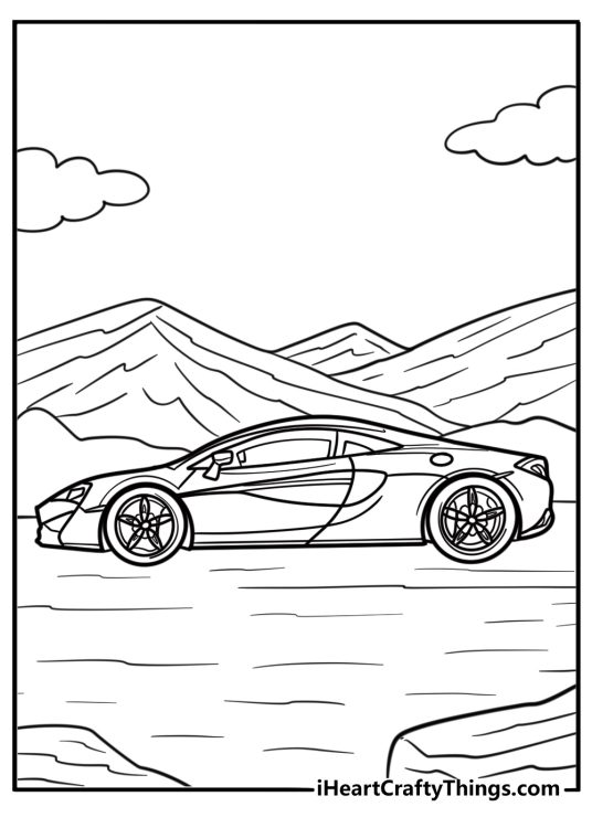 Mclaren sports car side profile detailed coloring sheet