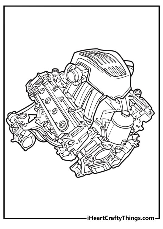 Mclaren supercar engine with turbo details free coloring page pdf