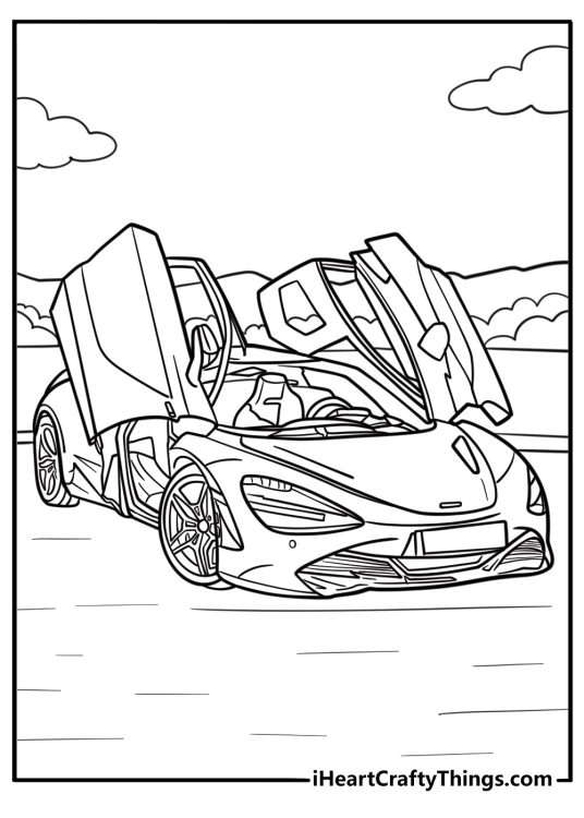 McLaren with butterfly doors open detailed coloring sheet