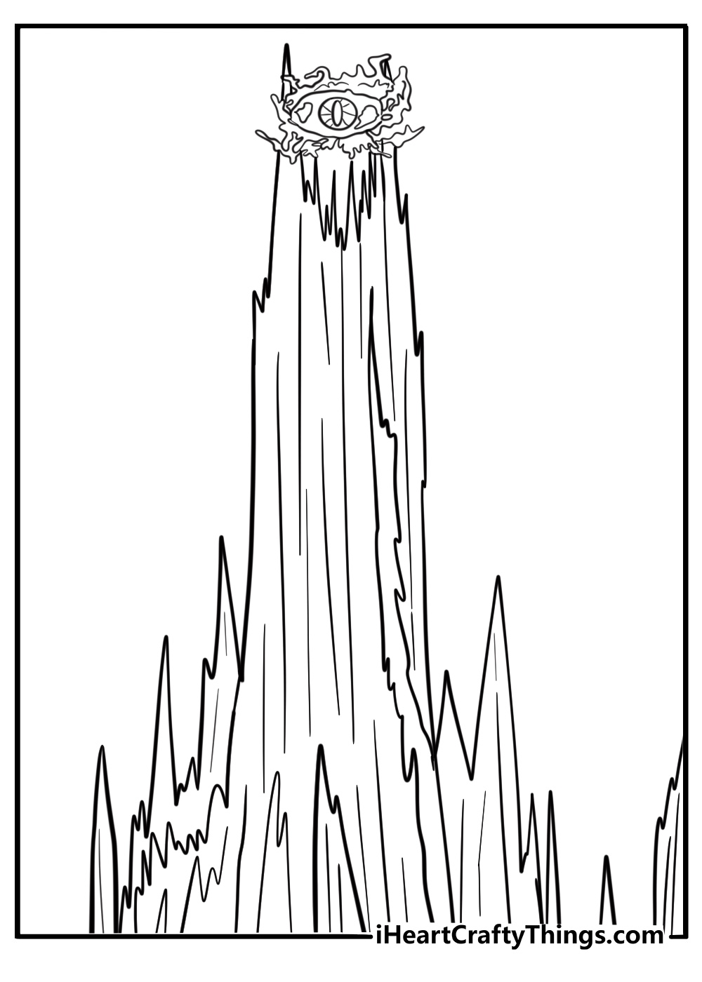 Mordor with dark mountains and fiery skies fun coloring sheet