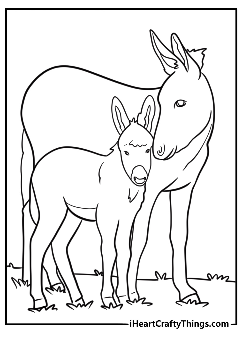 Mother donkey with baby foal coloring page