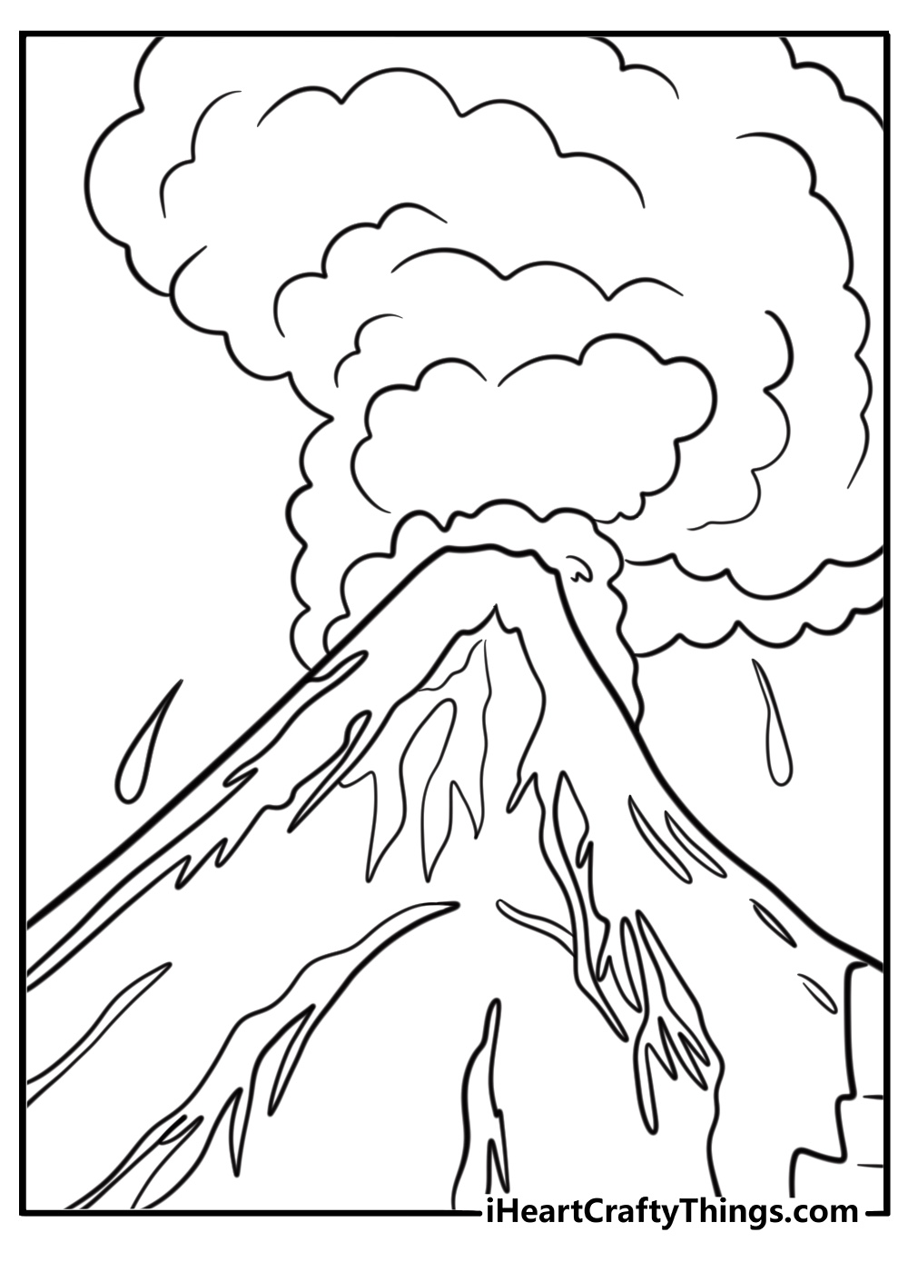 Mount Doom erupting with fire and lava coloring page