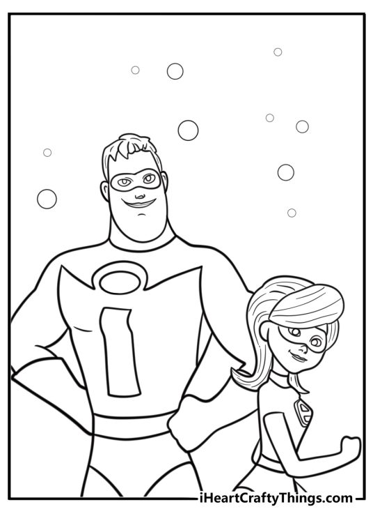 Mr incredible and elastigirl back to back fun coloring sheet
