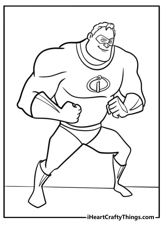 Mr incredible flexing his muscles coloring page for kids