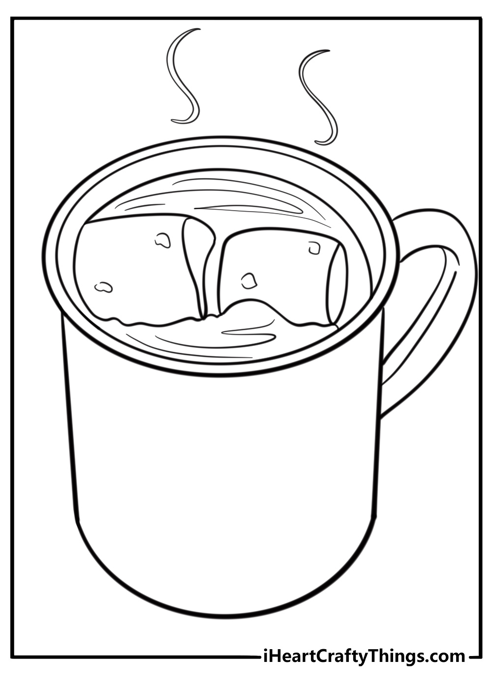 Mug of hot cocoa with marshmallows free coloring page pdf