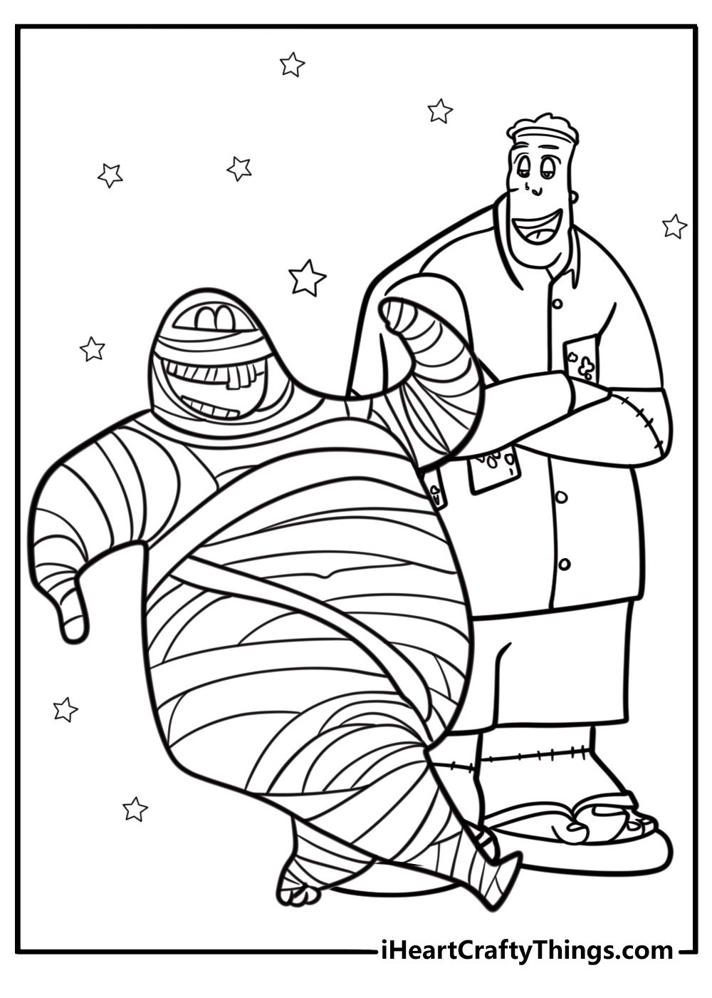 Murray and Frankenstein dancing at the hotel detailed coloring sheet