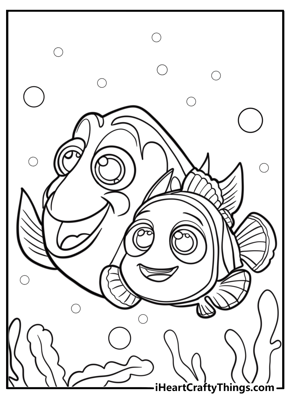 Nemo and Dory exploring the ocean detailed coloring sheet