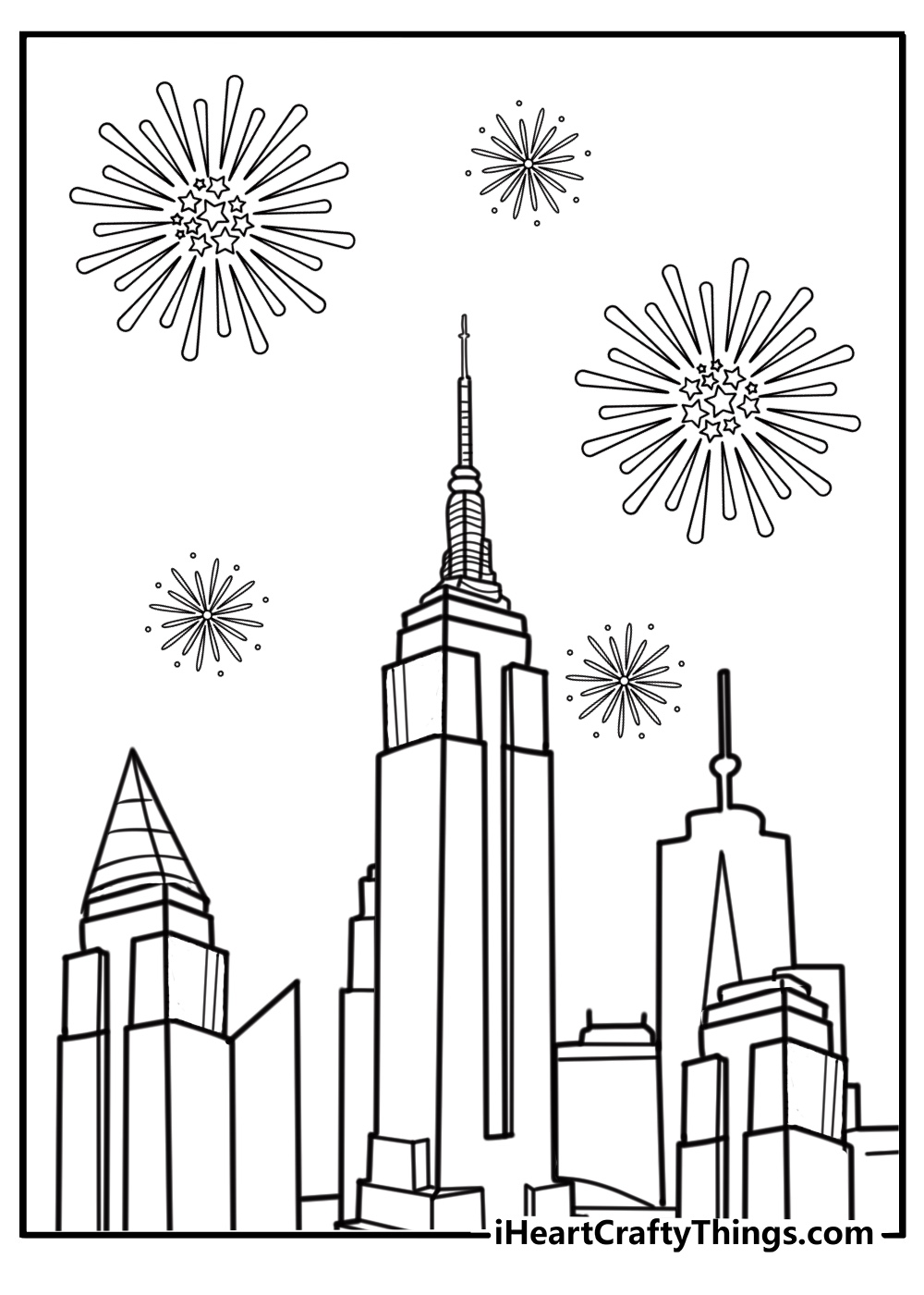 New york city fireworks over the skyline fun coloring sheet