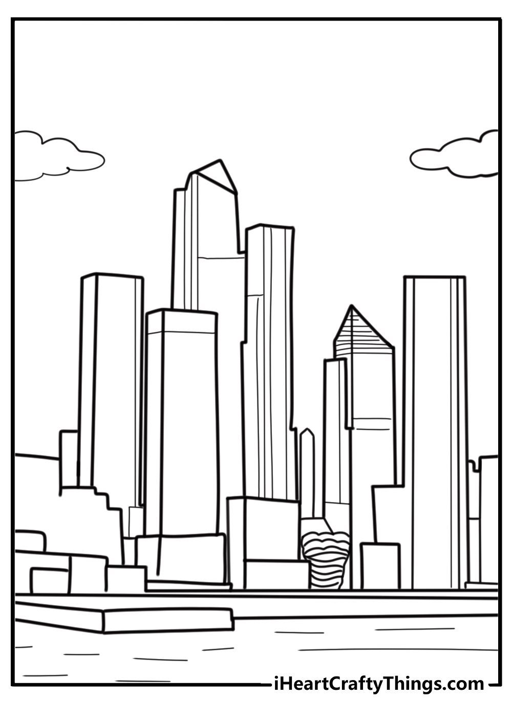 New york city skyline with skyscrapers detailed coloring sheet