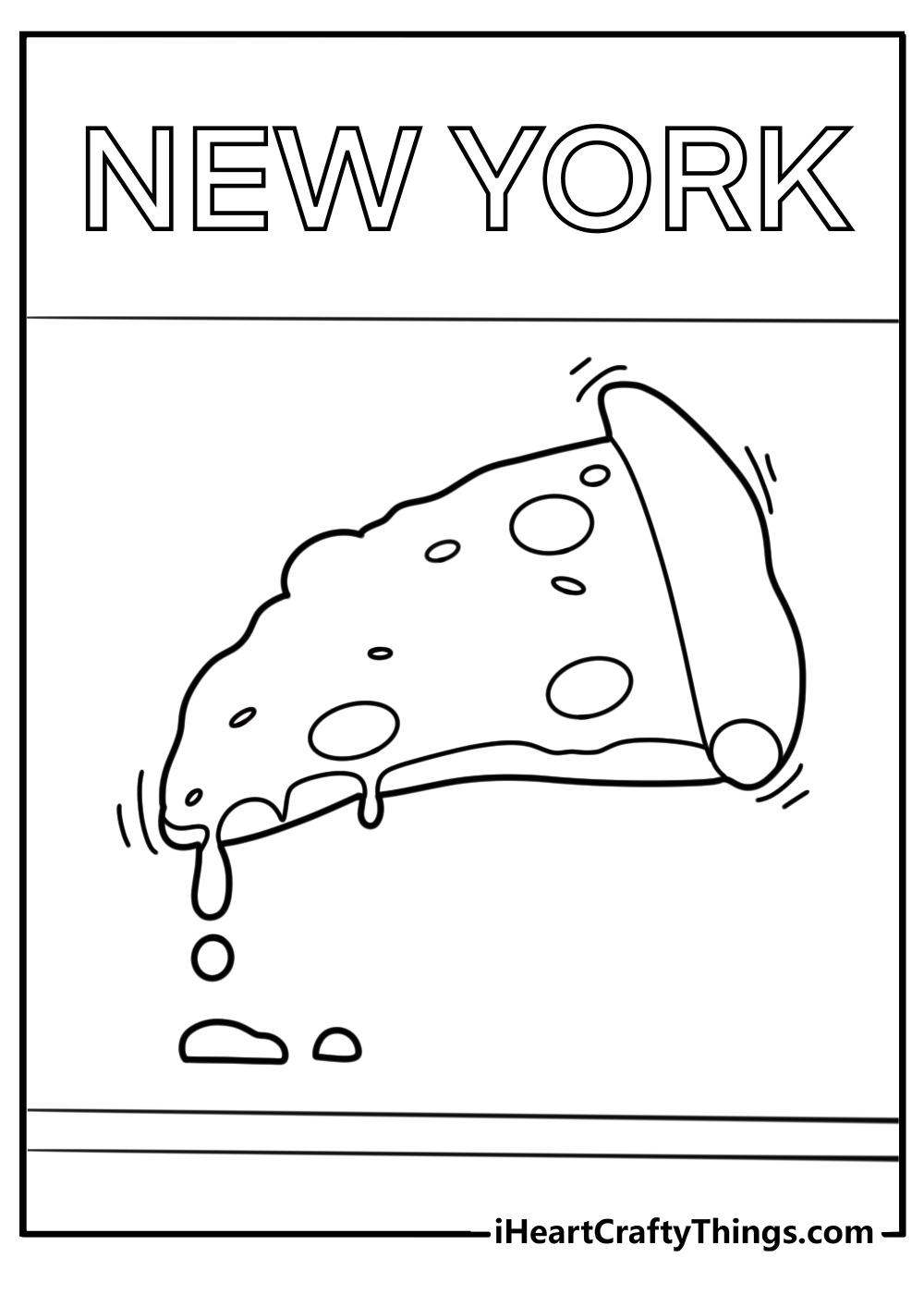 New york pizza slice with dripping cheese free coloring page pdf