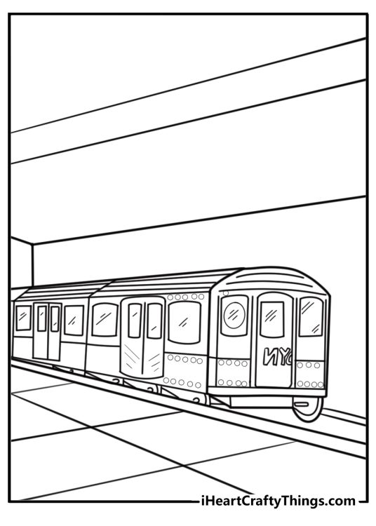 New York subway train in motion fun coloring sheet