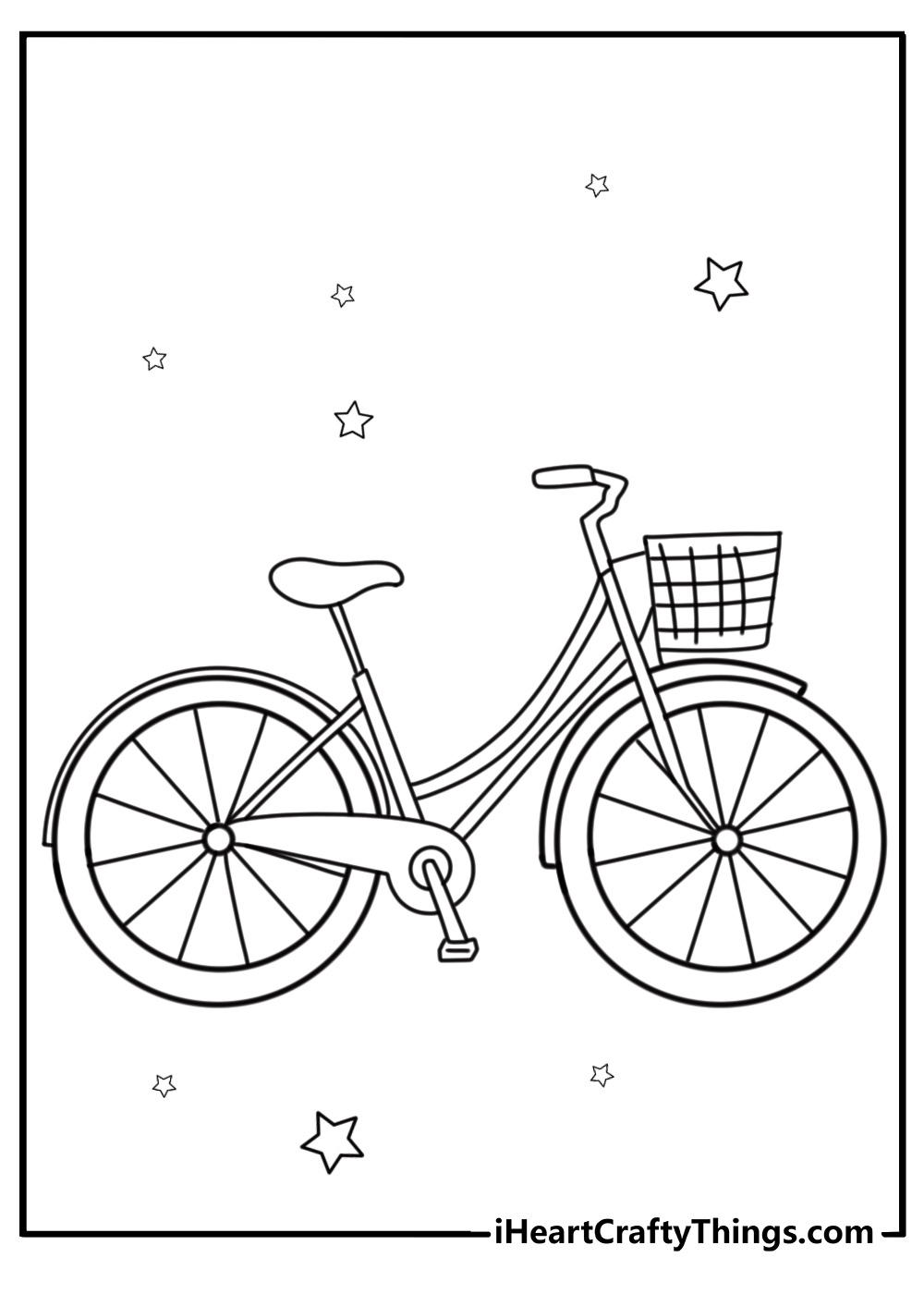 Old fashioned bicycle with a basket detailed coloring sheet