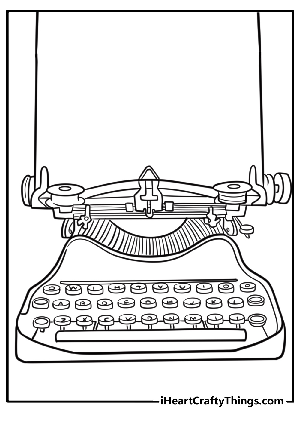 Old-fashioned typewriter with paper coloring page