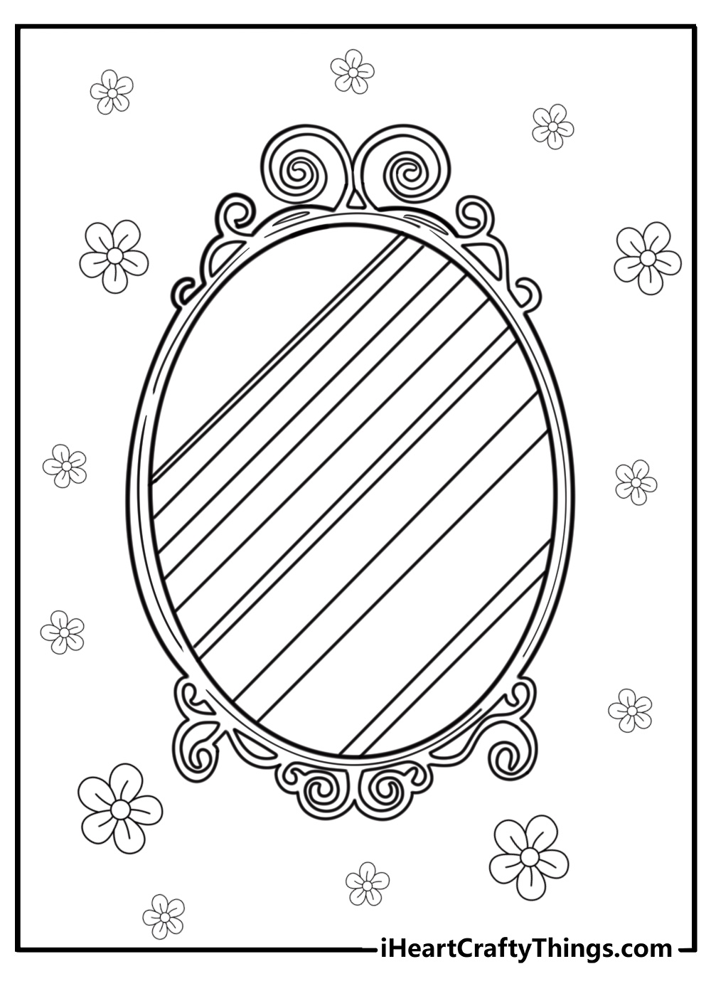Ornate mirror with decorative frame printable coloring sheet