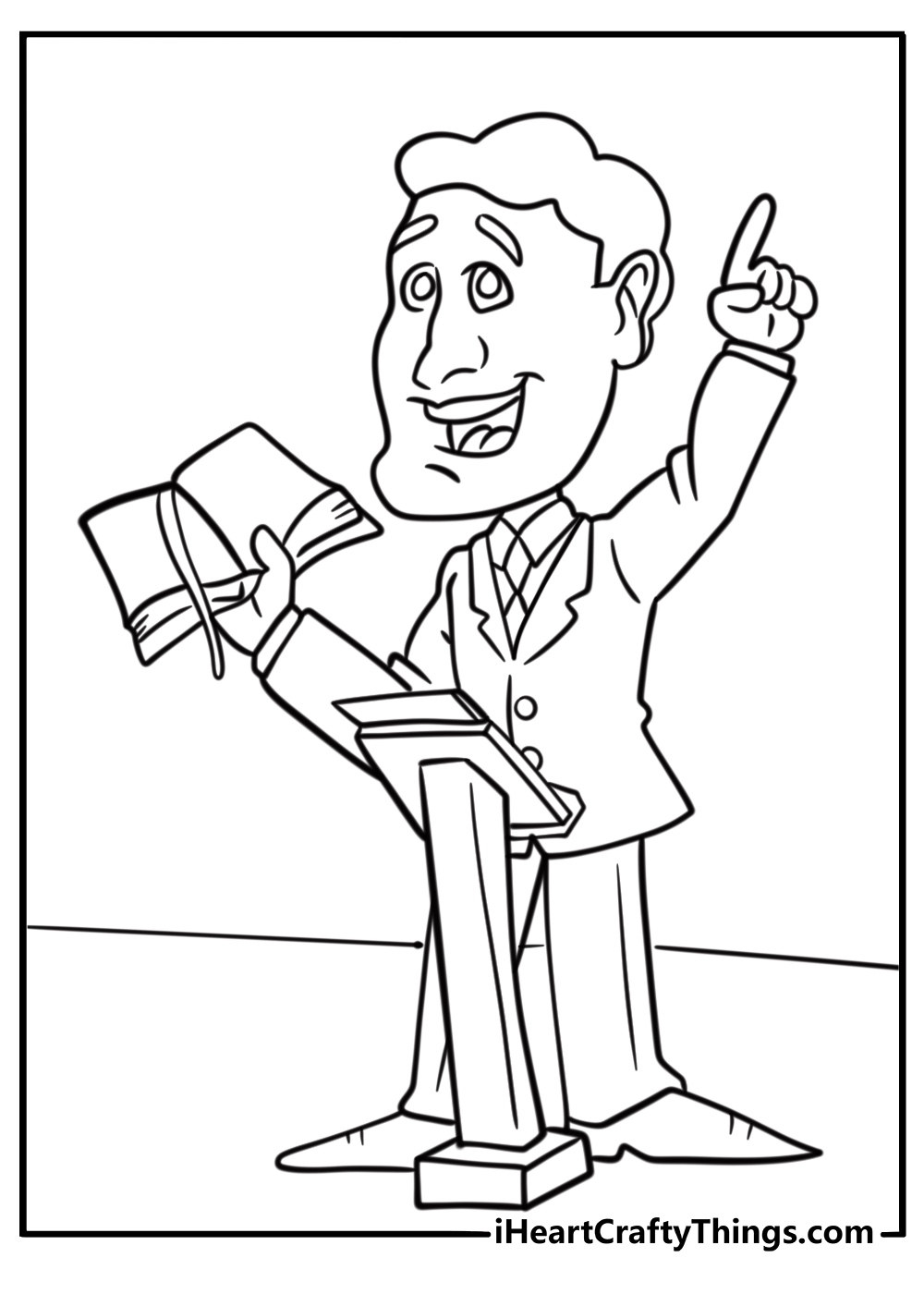 Pastor giving a sermon inside a church printable coloring page