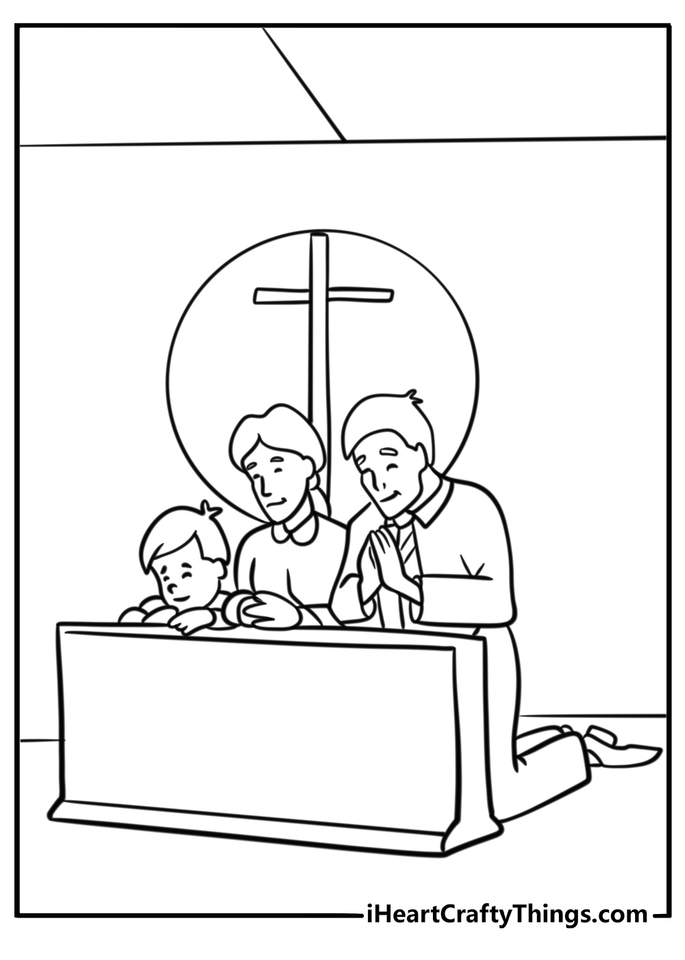 People praying inside a church free printable coloring page