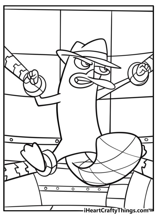Perry escaping from a trap set by dr doofenshmirtz printable coloring page