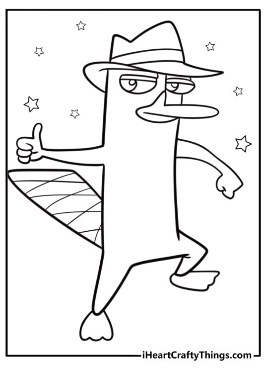 Perry the platypus standing heroically fun printable coloring sheet