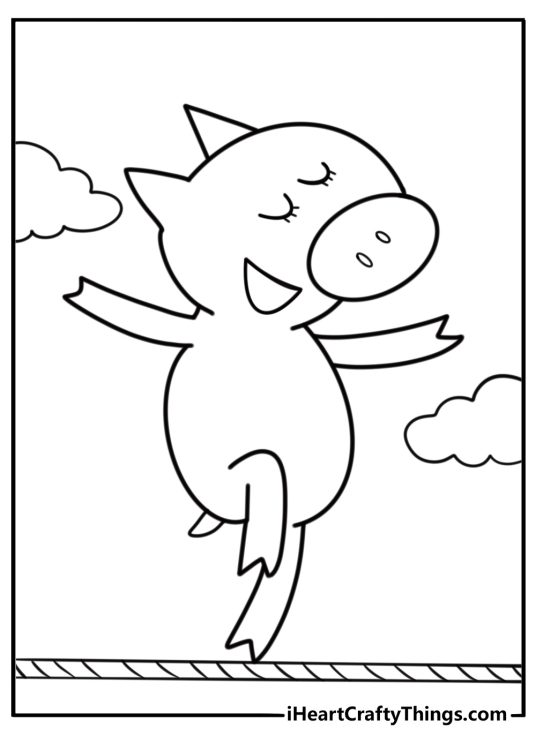 Piggie balancing on one foot detailed coloring sheet