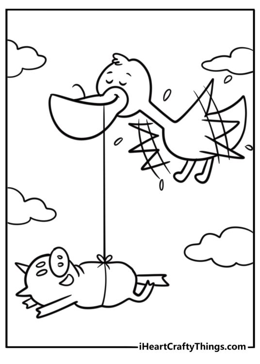 Piggie flying in the air with excitement detailed coloring sheet