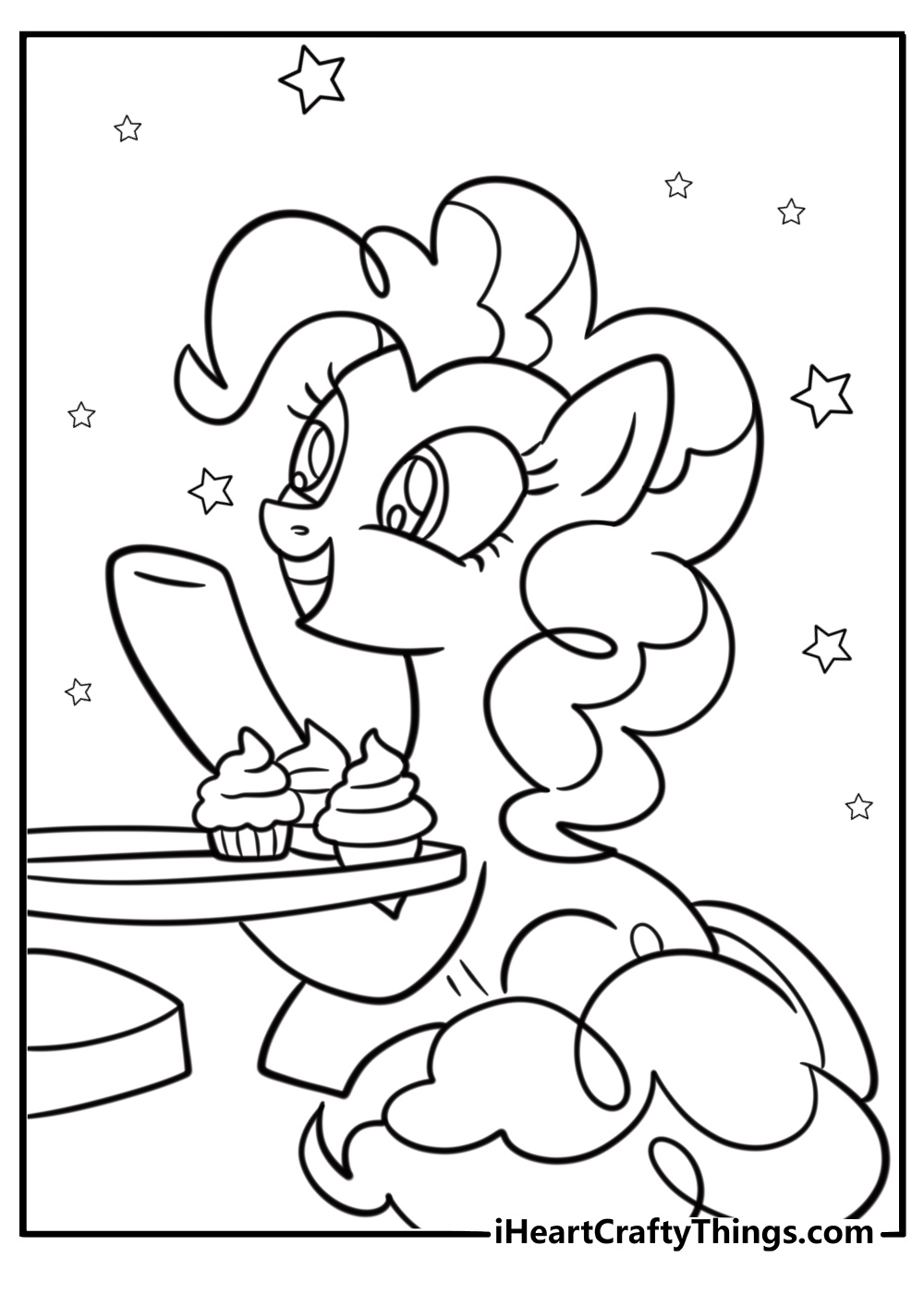 Pinkie Pie baking cupcakes detailed coloring page