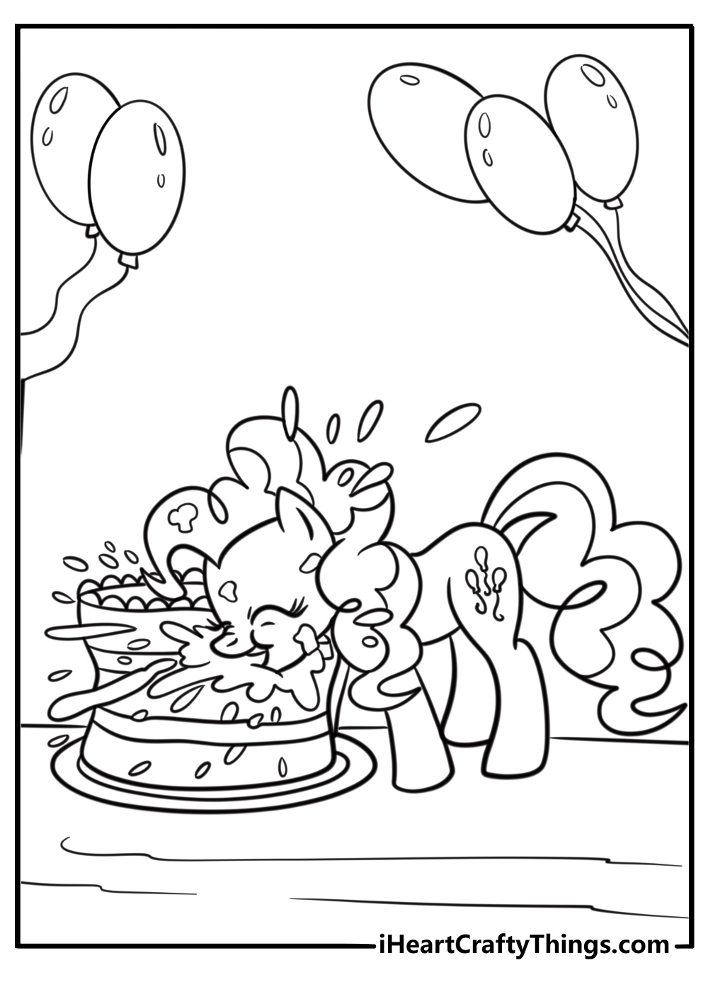 Pinkie Pie celebrating with a big cake detailed coloring sheet